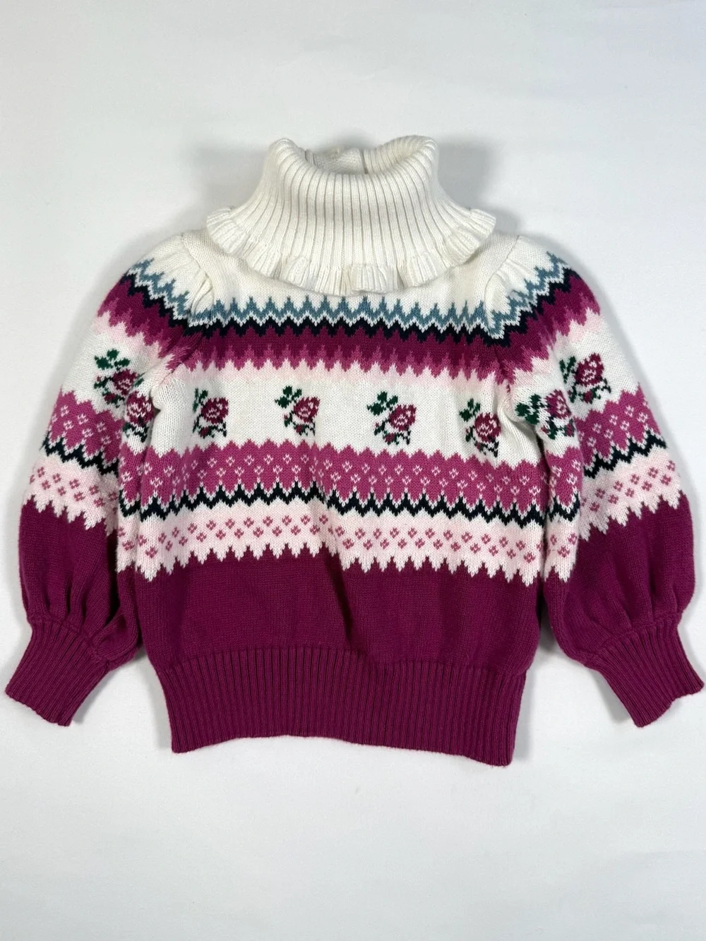 JANIE AND JACK Baby Girls’‎ Rose Fair Isle Turtleneck Sweater Grandmacore 12-18M